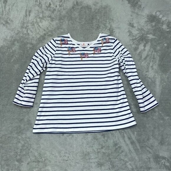 Quacker Factory Womens M Striped American Flag Top 6705 - Picture 1 of 7